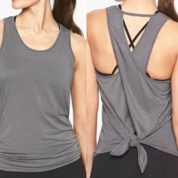 Athleta Tops - Athleta Essence Gray Textured Stripe Women's Twist Tie Back Tank Top